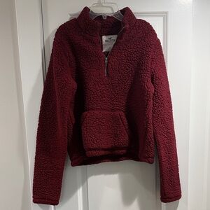 Hollister Maroon Fleece Half-Zip Pullover